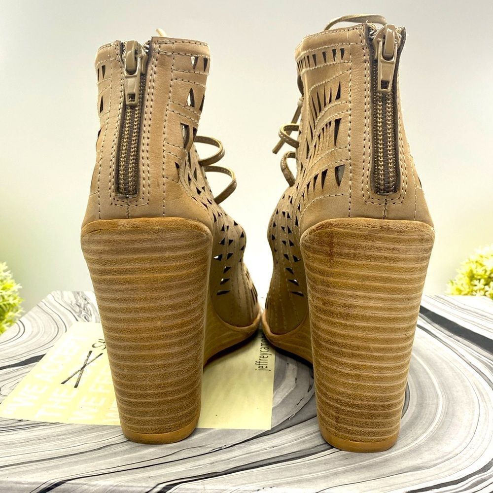 ✨Jeffrey Campbell x Free People Serena Lt Grey Laser Cut Leather Wedge Sandal🌷✨ - Picture 9 of 16